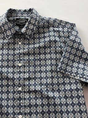 Gibson Trading Co Men’s Button Up Shirt Geo Print Retro Snowflake Blu/Wh Size XL